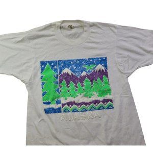 Vintage 80's Screen Stars Men's M White Alaska Tourist T Shirt Single Stitch SS
